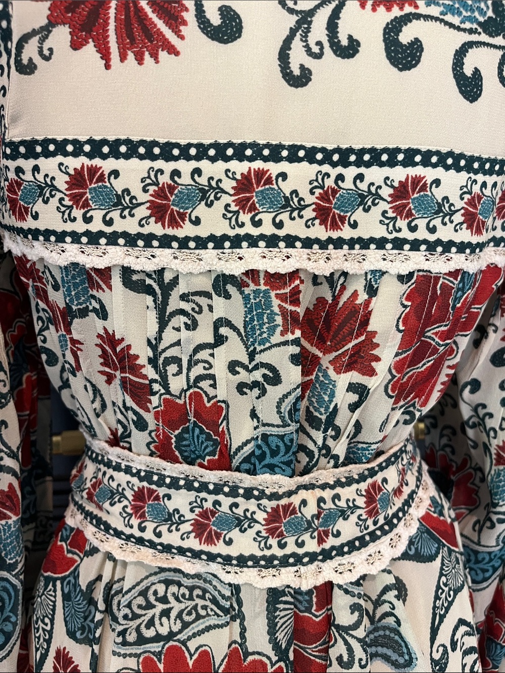 FARM Rio Cream Shirt Dress with Red & Teal Floral Print - Picture 6 of 7